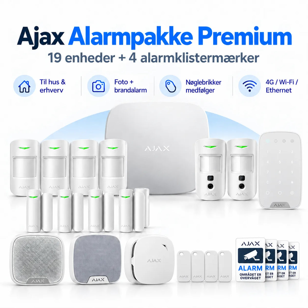 Ajax Alarmpakke Premium – Trådløs tyverialarm med fotoverifikation og brandalarm