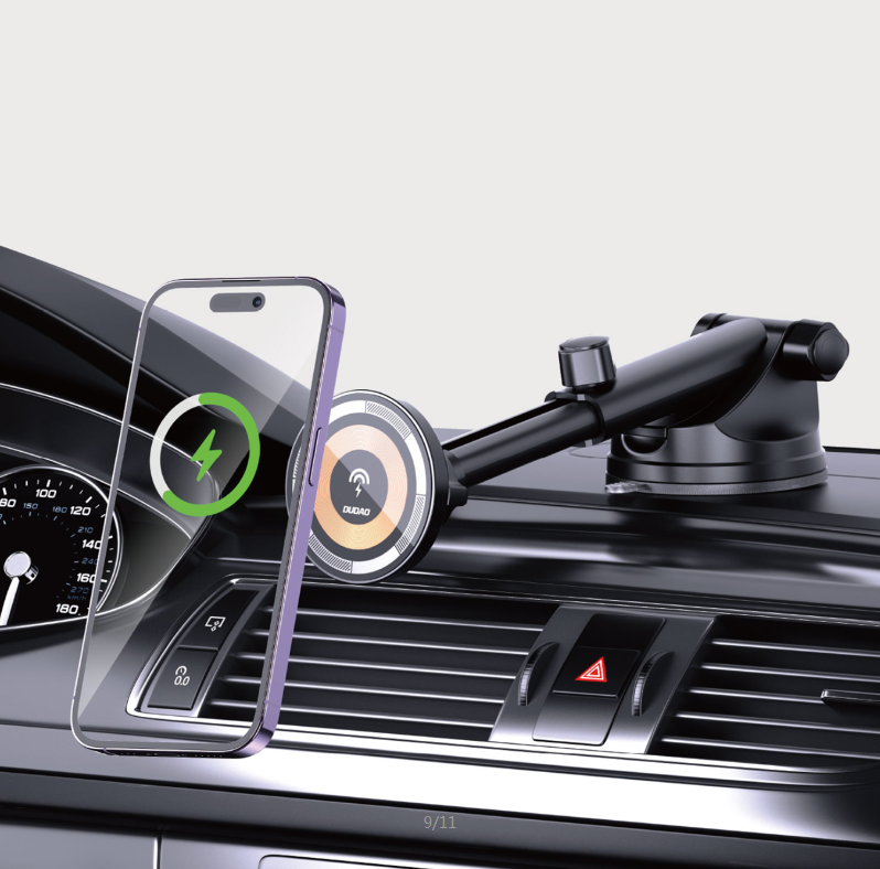 Dudao F12MAX+ MagSafe Bilholder med Trådløs Opladning – 15W, Sort