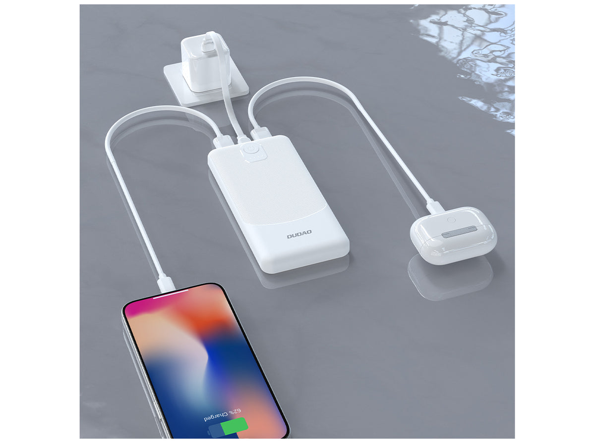 Dudao K10Pro Mini Powerbank 20000mAh – 10W, 2× USB-A, Hvid
