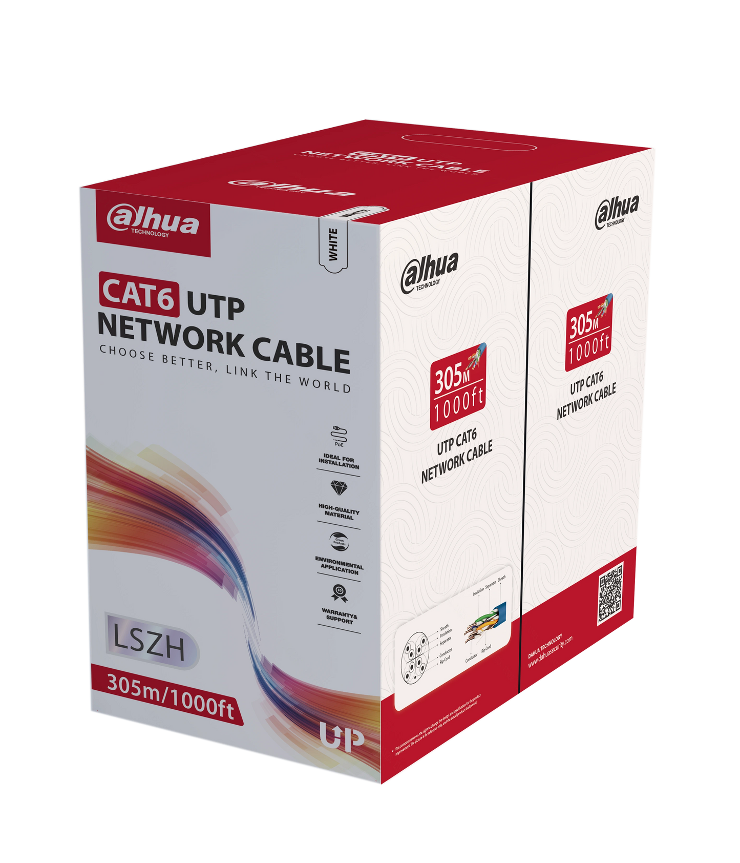 305 m UTP CAT6 LSZH CPR E-kabel – Dahua PFM923I-6UN-C (Hvid)