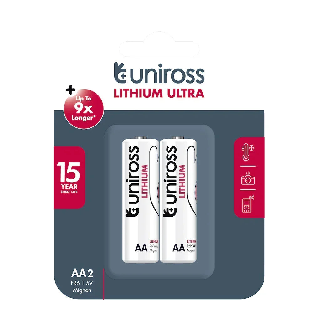 Uniross Ultra Lithium AA / FR6 Batterier – 3000 mAh (2 stk.) - Sikshop