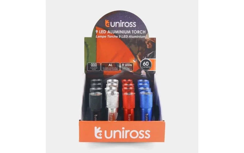 Uniross 9 LED Aluminium lommelygte – Assorterede farver - Sikshop