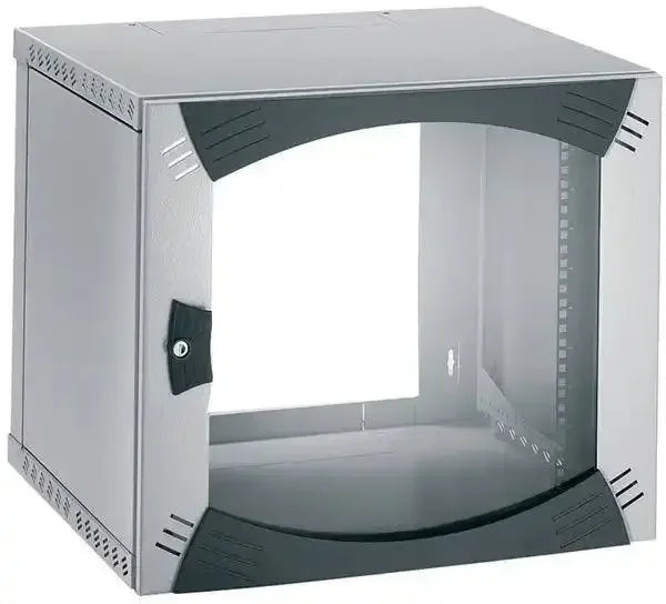 Actassi 19'' Væg Rack Flad-pak med Glasdør, BDH: 600 x 400 x 485 9HE, Lysegrå - Sikshop