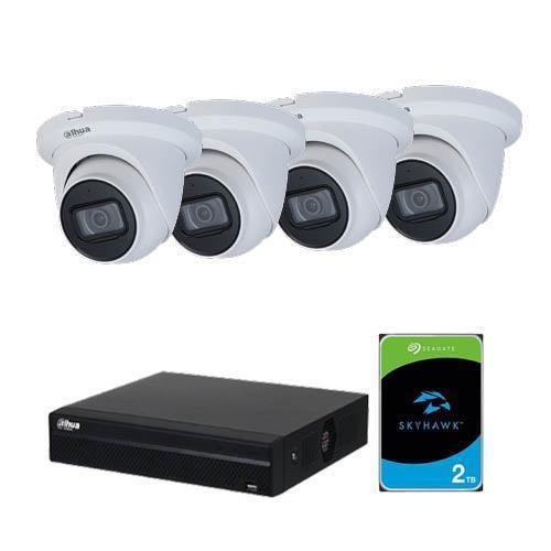 Dahua Overvågningspakke: NVR 4 kanal med 4xPoE, 4x5mp 2.8mm eyeball kamera og 2 TB Seagate Skyhawk harddisk - Sikshop