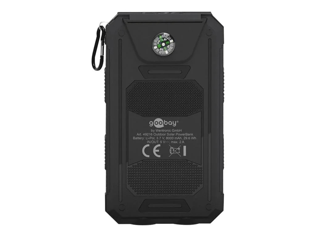 Goobay udendørs PowerBank 8.0 – Solarstrømbank 8000 mAh, Sort