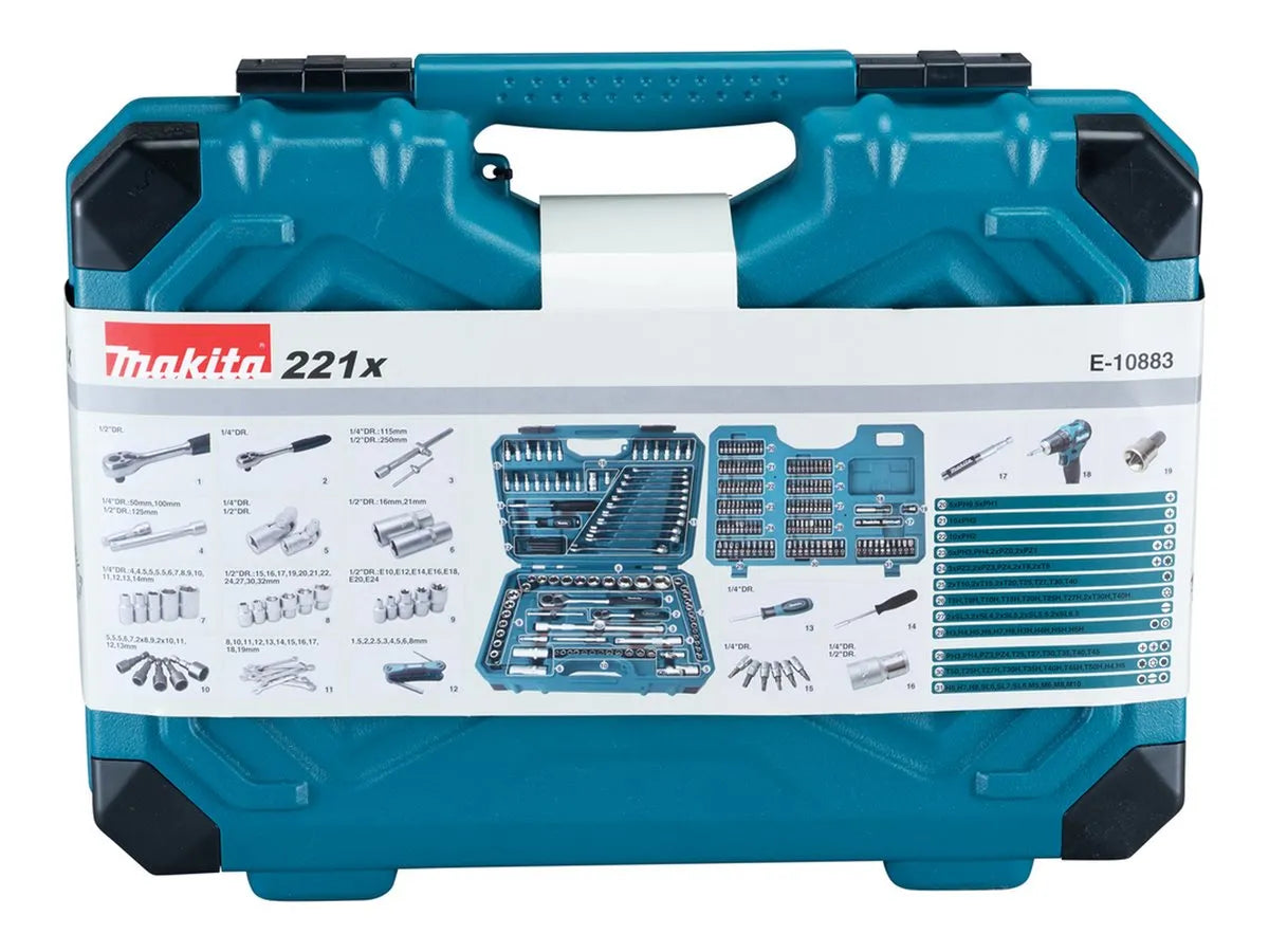 Makita E-10883 Værktøjssæt 221 Dele – Komplet sæt i robust etui - Sikshop