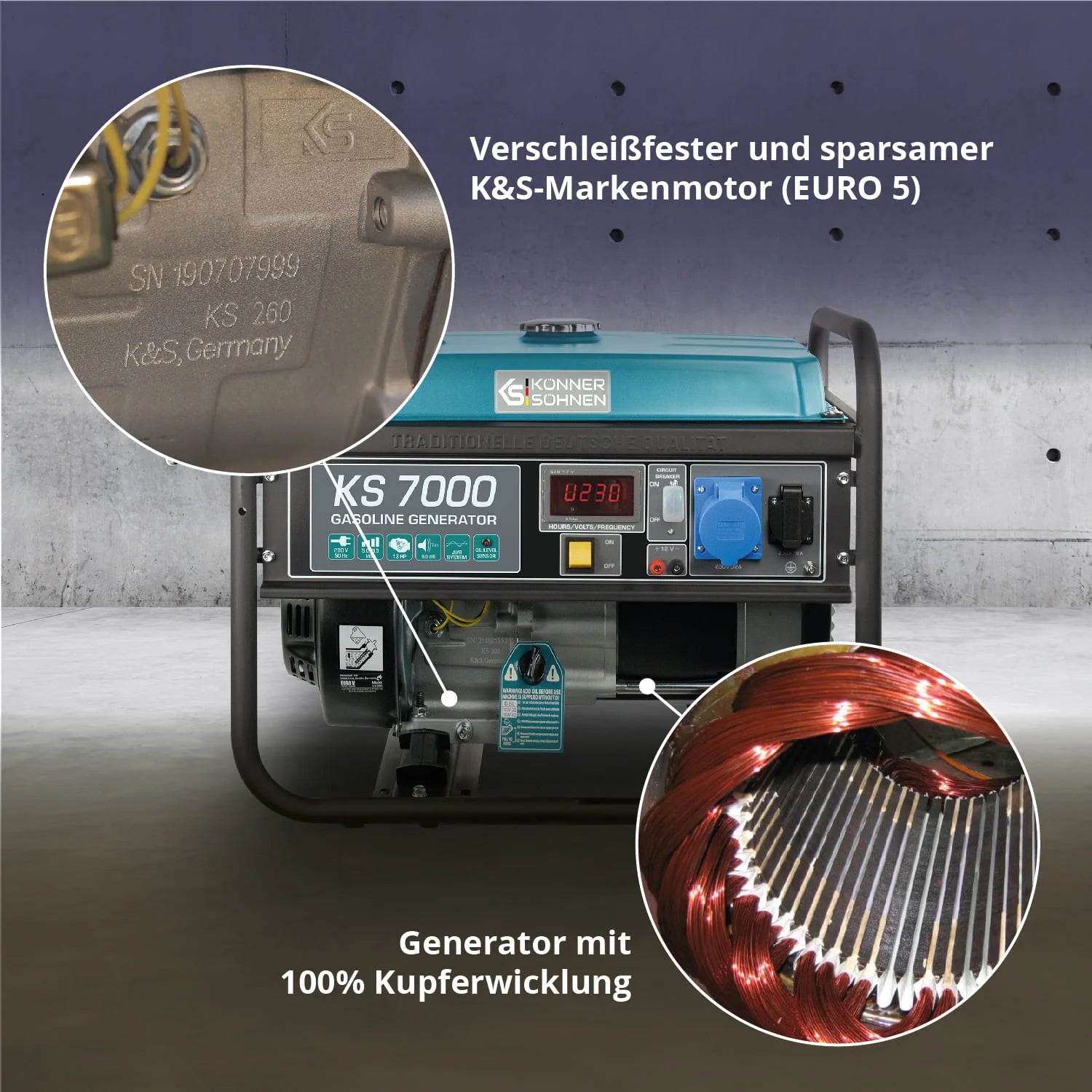 Könner & Söhnen KS 7000 – Kraftfuld 5,5 kW benzindrevet generator til hjem og erhverv - Sikshop