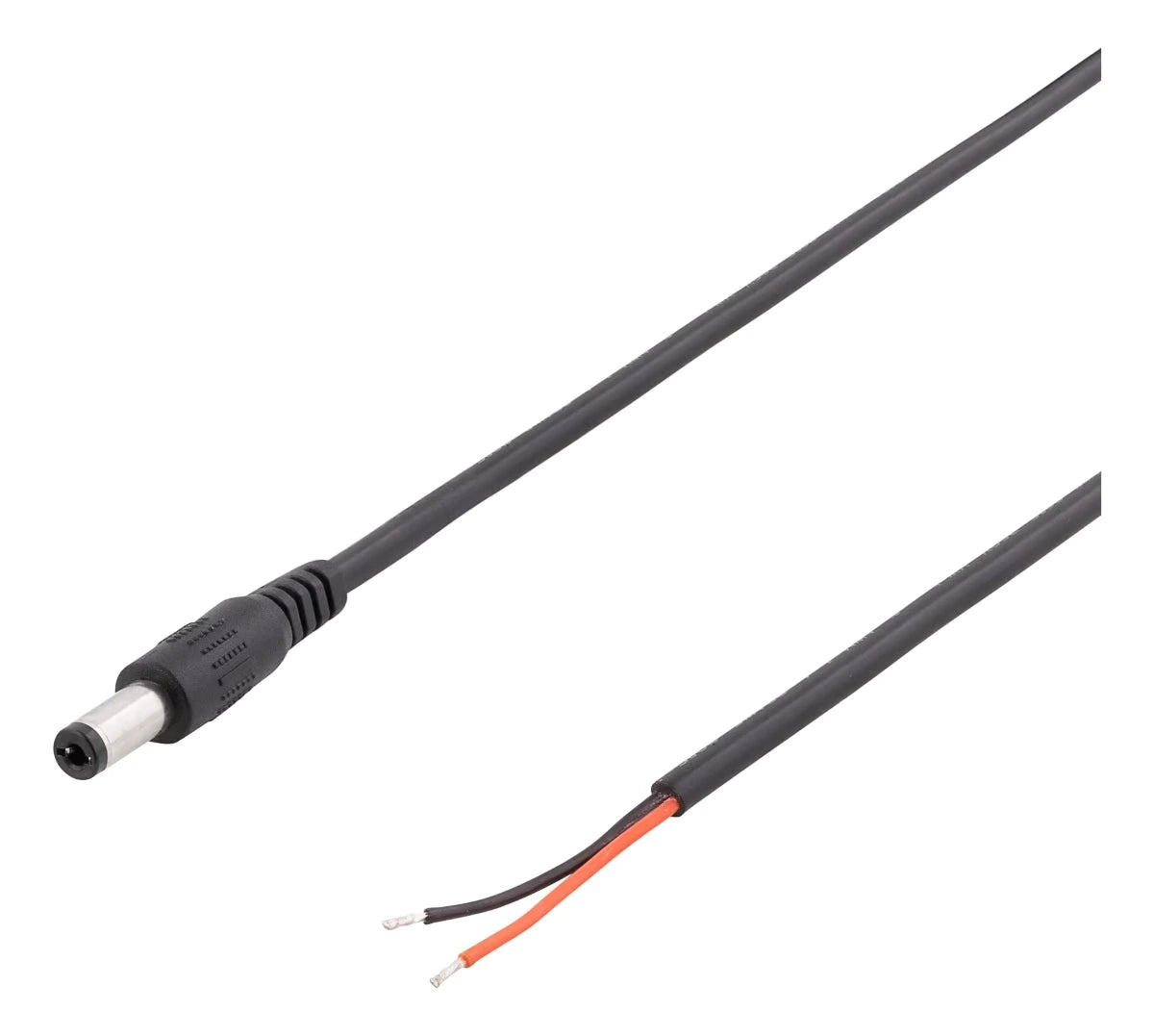DELTACO DC kabel 5.5x2.1 mm til åben ende – 2 meter (20AWG, sort)