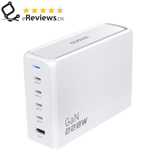 Dudao A228EU 228W GaN Oplader – 4× USB-C + 1× USB-A, Hvid