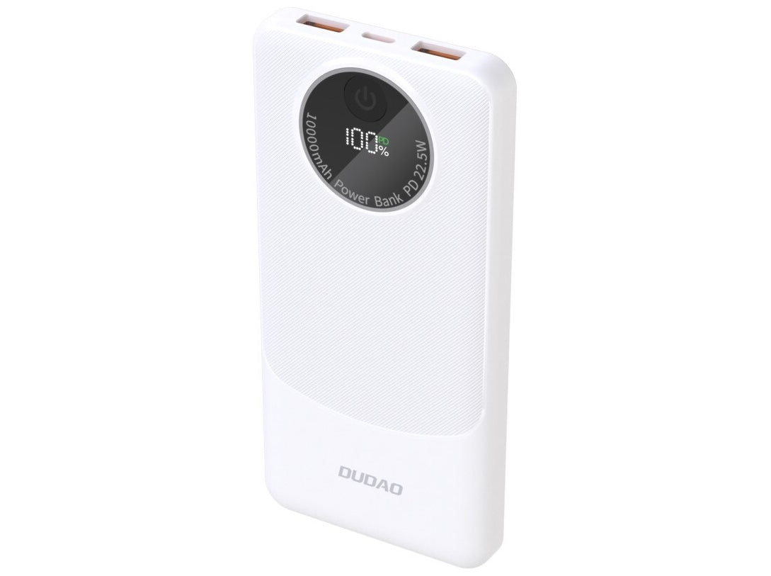 Dudao K12 Powerbank 10000mAh – 22,5W, USB-C + 2× USB-A, Hvid