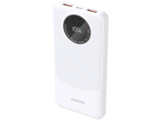 Dudao K12 Powerbank 10000mAh – 22,5W, USB-C + 2× USB-A, Hvid
