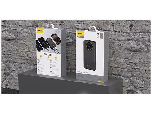 Dudao K12 Powerbank 10000mAh – 22,5W, USB-C + 2× USB-A, Sort