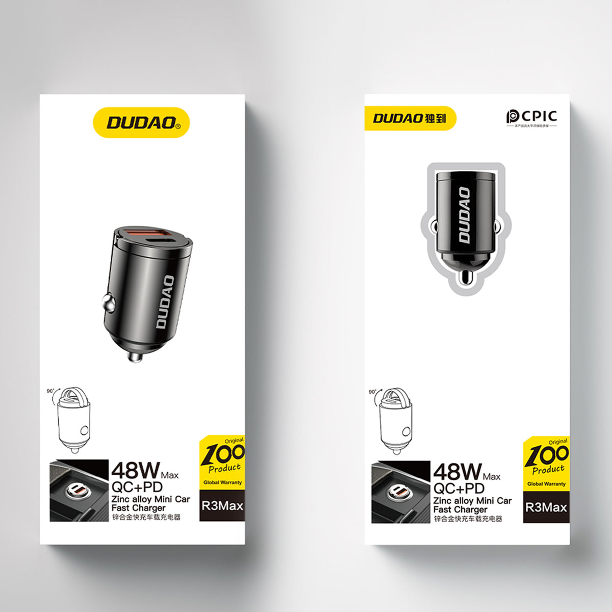 Dudao R3MAX 48W Biloplader – USB-C + USB-A, PD/QC