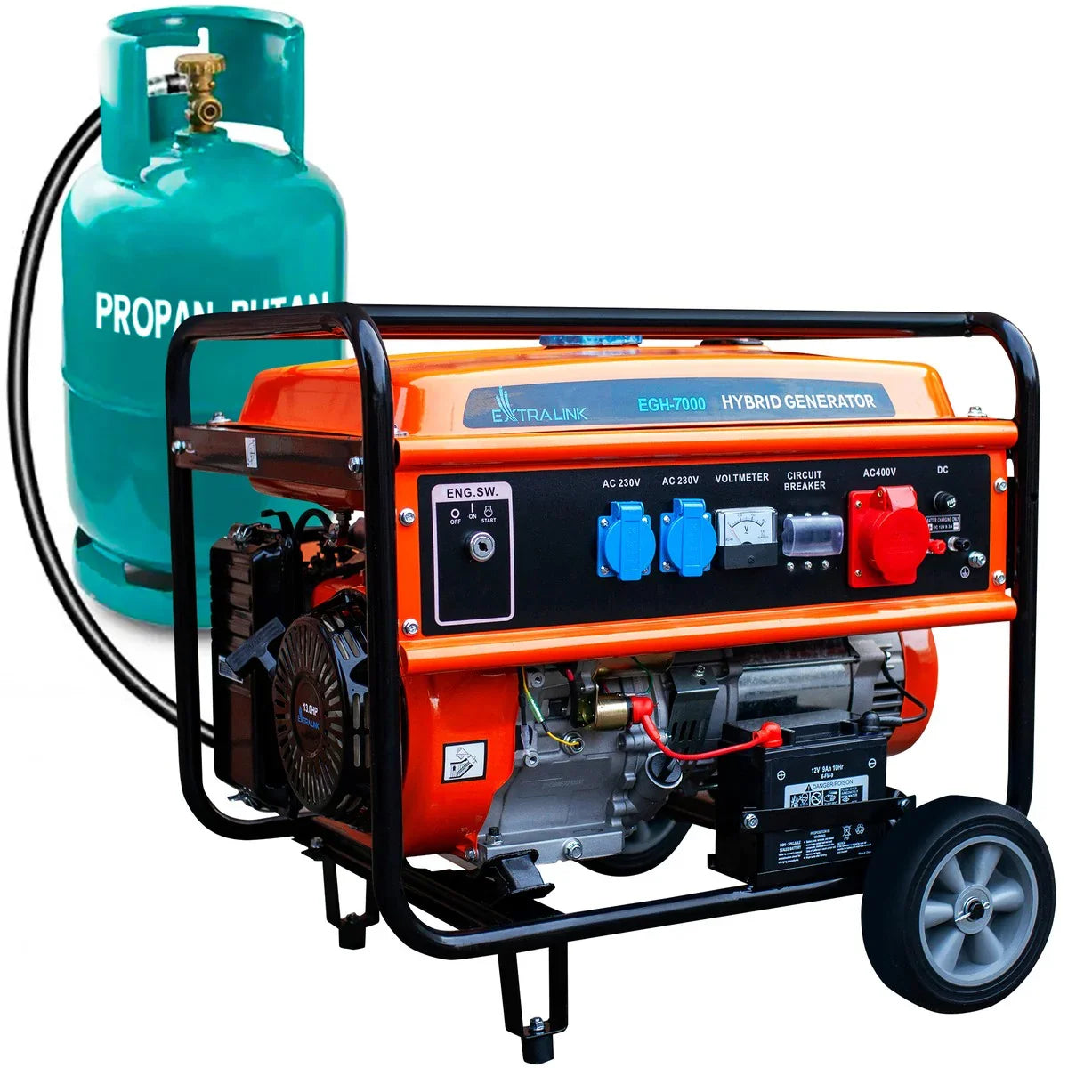 Extralink EGH-7000 Hybrid Generator – 7 KW 3-Faset til Benzin, LPG & Naturgas - Sikshop