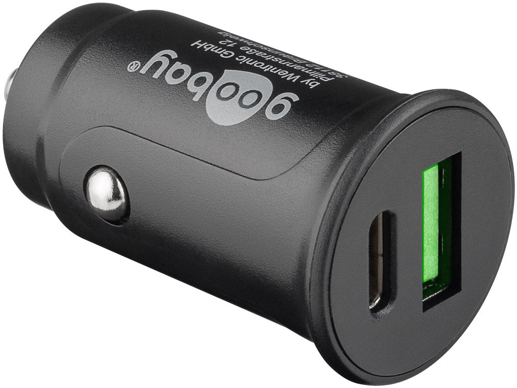 Goobay Dual-USB Biloplader 27W – USB-C PD + USB-A QC 3.0