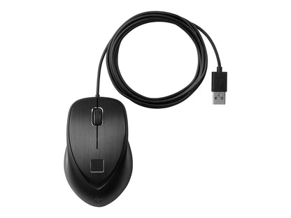 HP Fingerprint Mouse – Kablet USB-mus med Fingeraftrykslæser, 1600 DPI, Sort