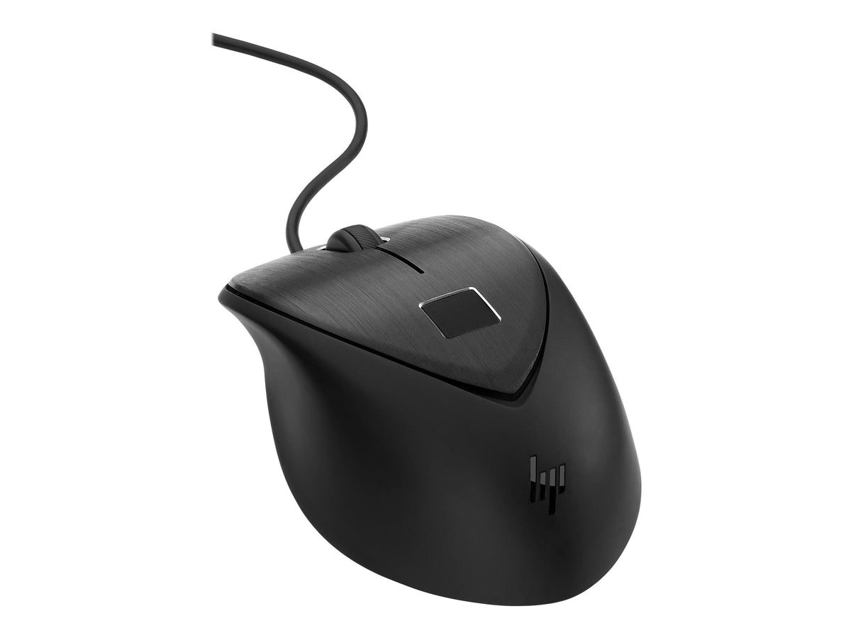 HP Fingerprint Mouse – Kablet USB-mus med Fingeraftrykslæser, 1600 DPI, Sort