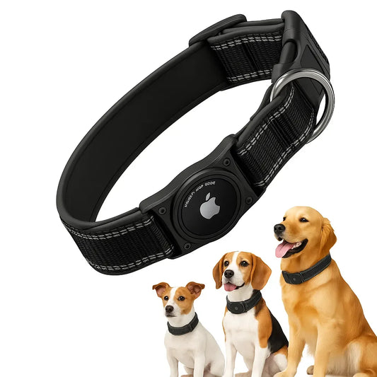 Robust vandtæt hundehalsbånd med AirTag-holder – Justerbart & reflekterende | S–XL
