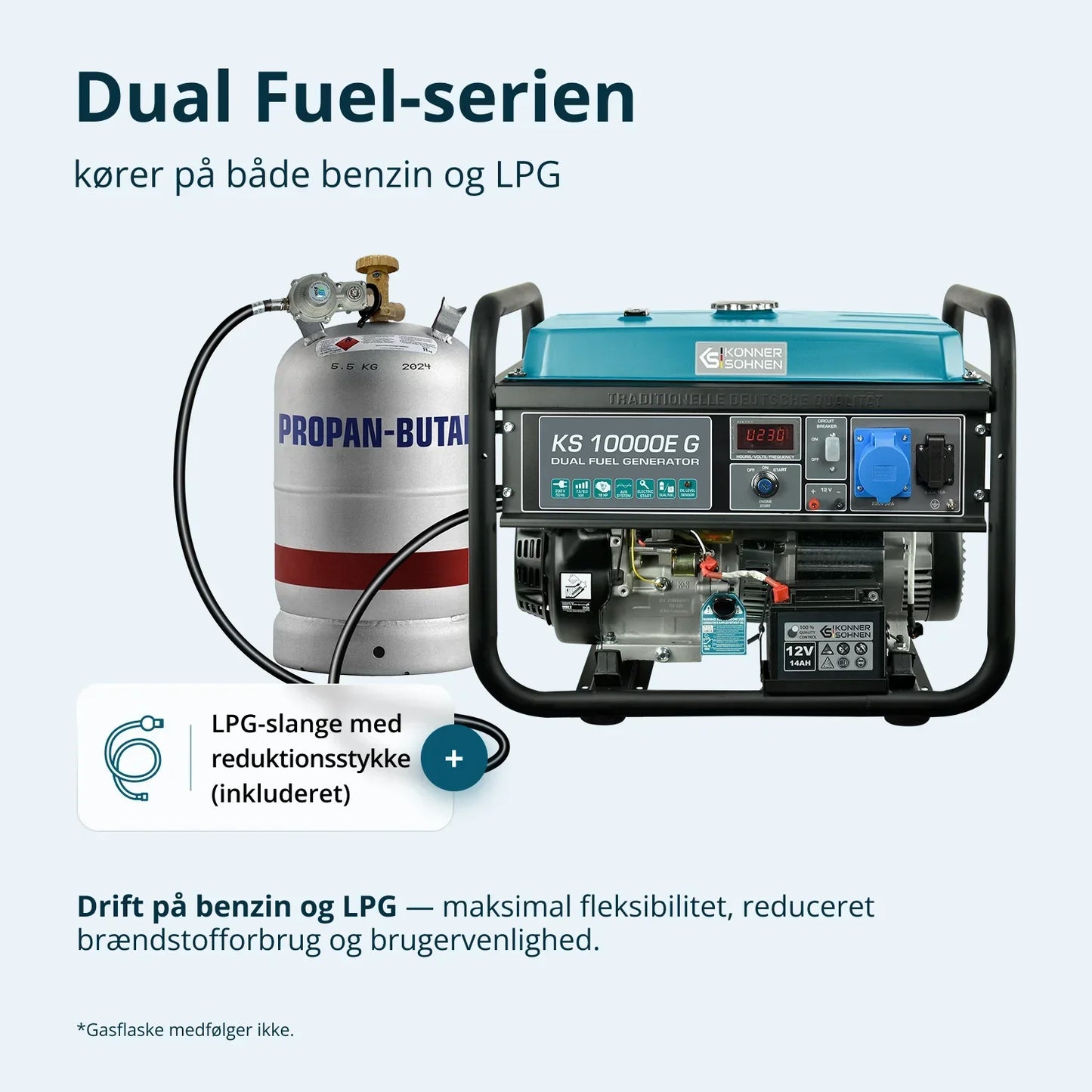 Könner & Söhnen KS 10000E G – Kraftfuld 8.0 kW LPG/Benzin Dual Fuel Generator - Sikshop