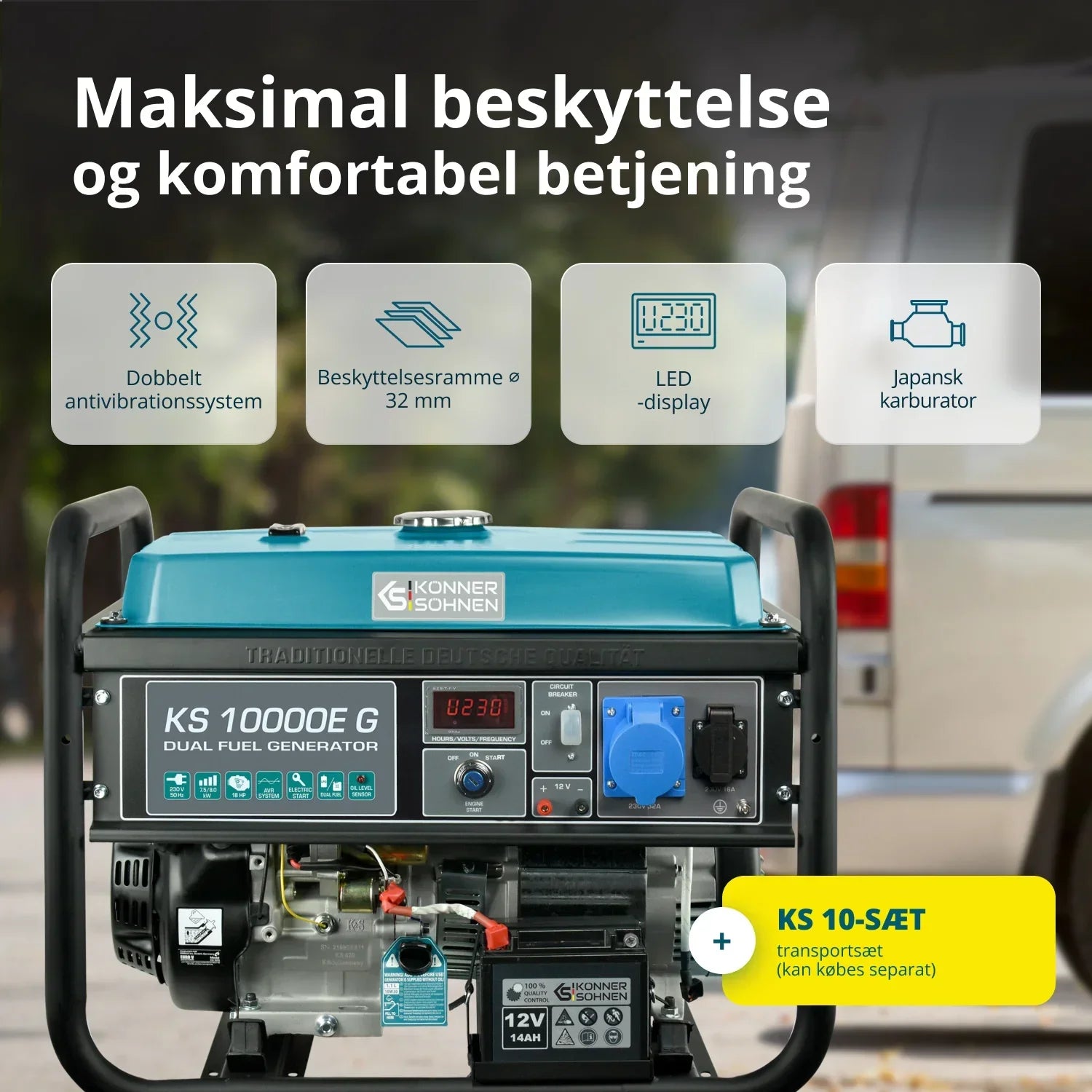 Könner & Söhnen KS 10000E G – Kraftfuld 8.0 kW LPG/Benzin Dual Fuel Generator - Sikshop
