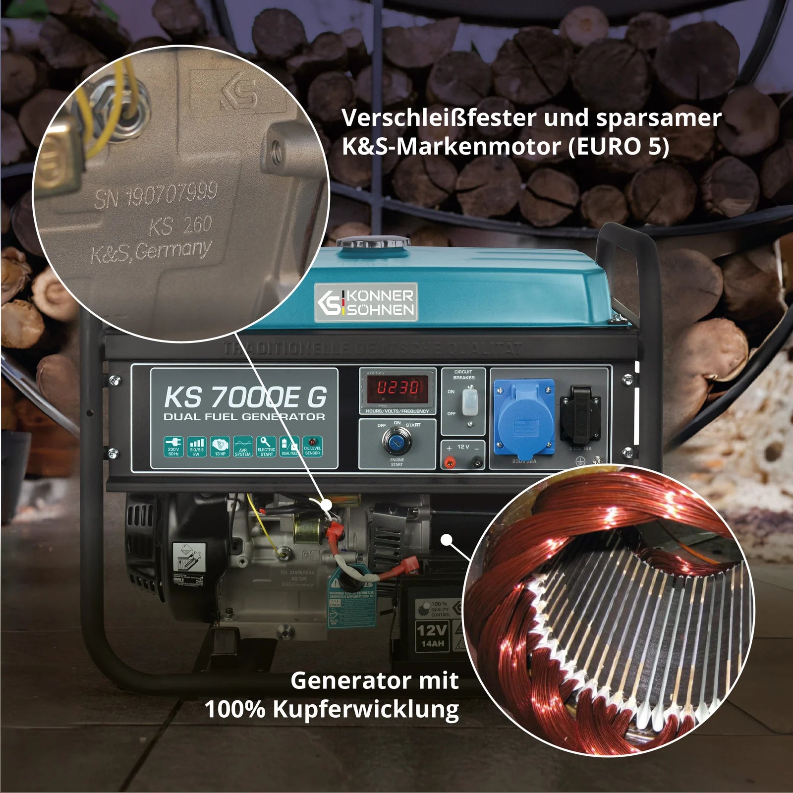 Könner & Söhnen KS 7000E G – LPG/Benzin Dual Fuel Generator (5,5 kW) - Sikshop