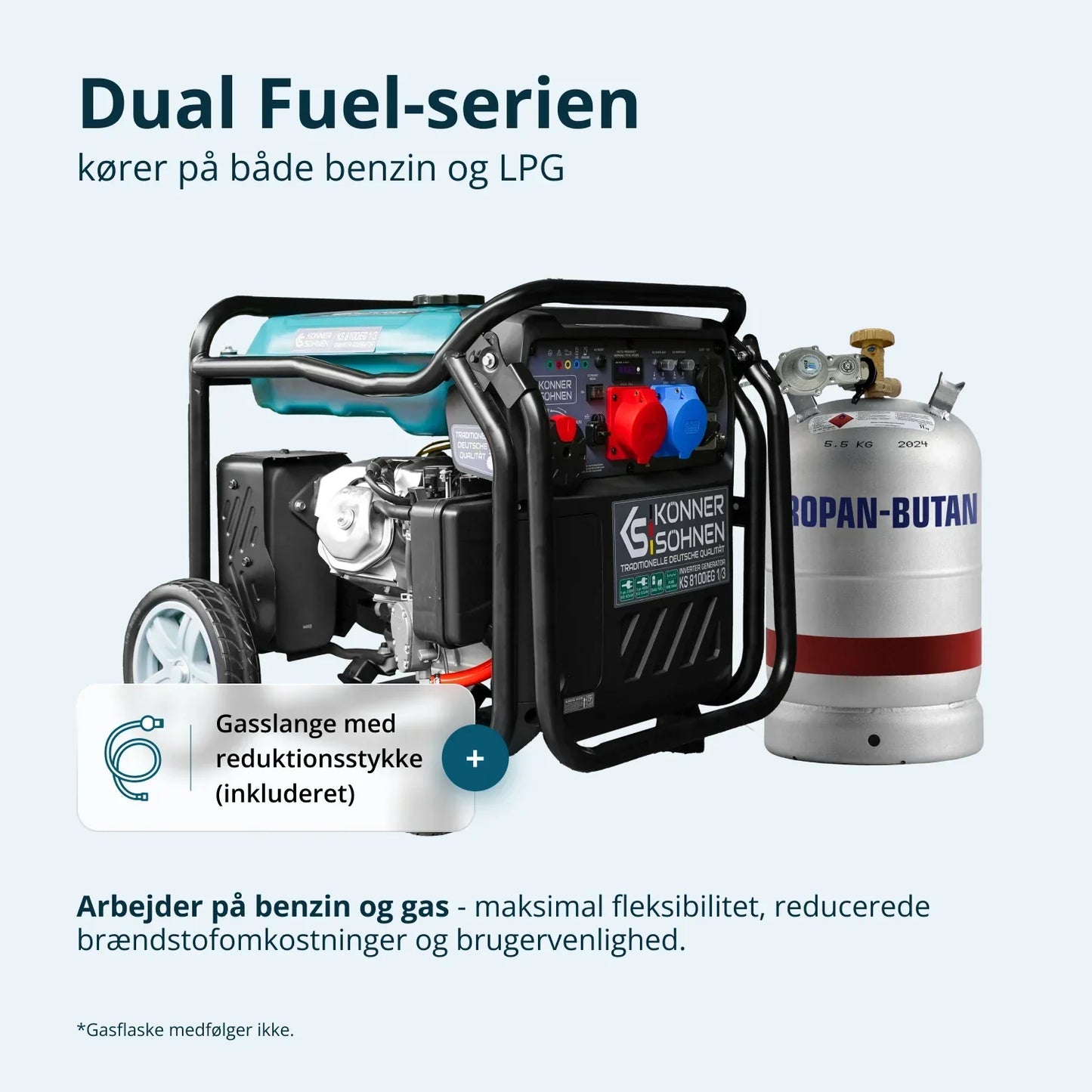 Könner & Söhnen KS 8100iEG 1/3 – 8.5 kW LPG/Benzin Invertergenerator (1-faset & 3-faset) - Sikshop