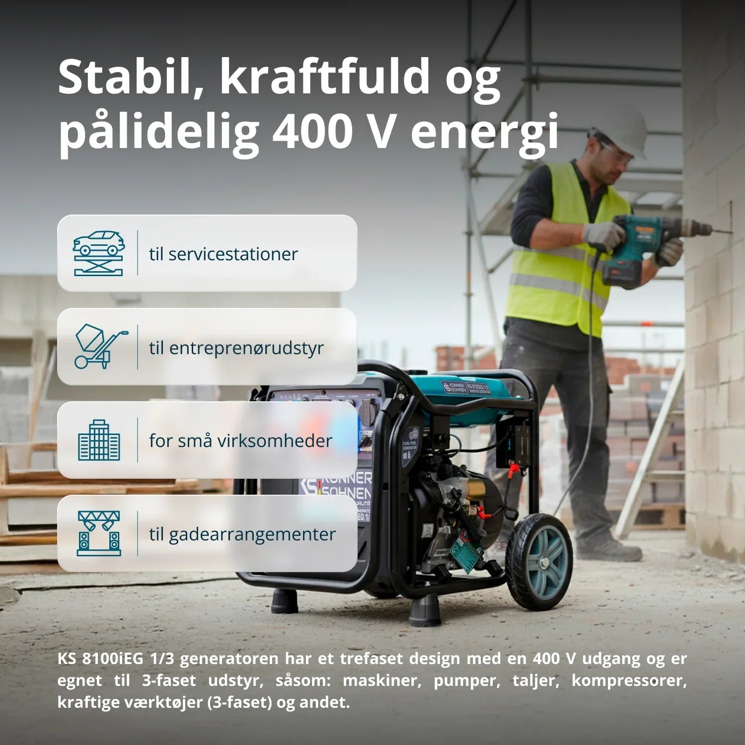 Könner & Söhnen KS 8100iEG 1/3 – 8.5 kW LPG/Benzin Invertergenerator (1-faset & 3-faset) - Sikshop