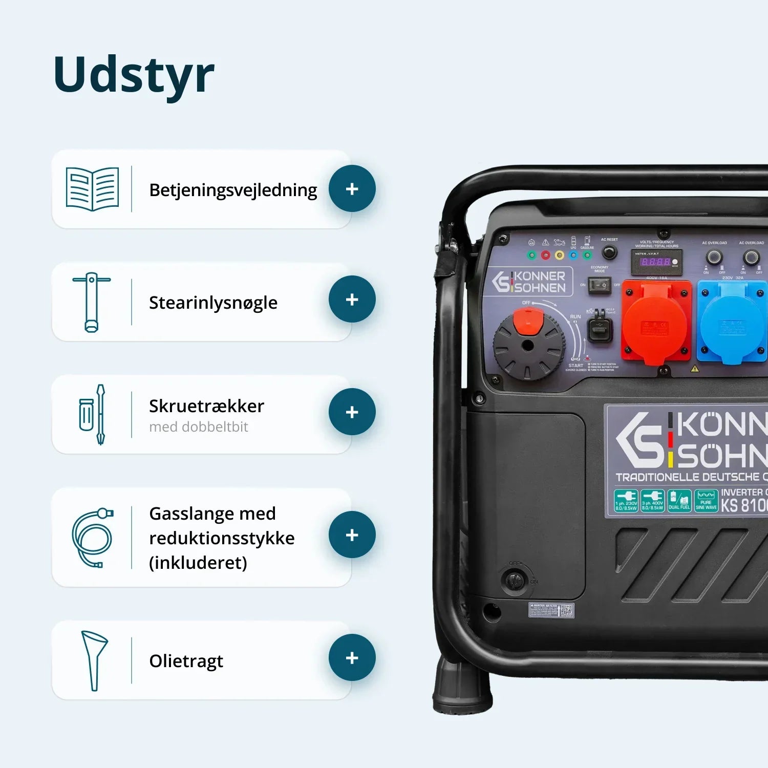Könner & Söhnen KS 8100iEG 1/3 – 8.5 kW LPG/Benzin Invertergenerator (1-faset & 3-faset) - Sikshop