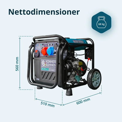 Könner & Söhnen KS 8100iEG 1/3 – 8.5 kW LPG/Benzin Invertergenerator (1-faset & 3-faset) - Sikshop