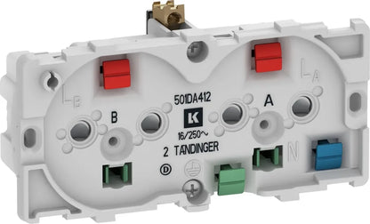 LK FUGA dobbelt stikkontakt – 2 tændinger – 2 modul med jord, uden afdækning - Sikshop