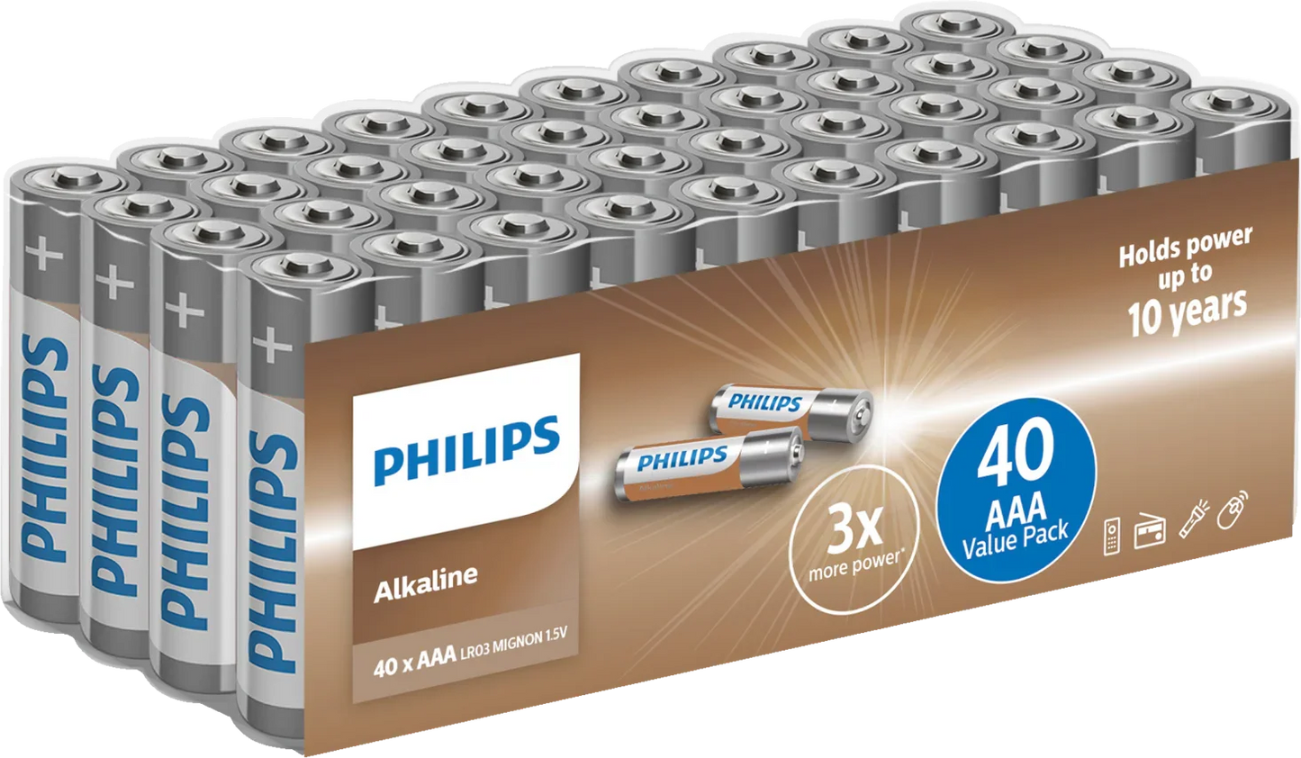 Philips Tech Alkaline AAA Batterier – 40 stk.
