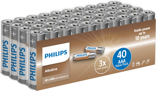 Philips Tech Alkaline AAA Batterier – 40 stk.