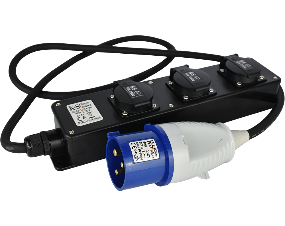 Stikadapter KS EX1.5M-3S – Robust 32A → 16A adapter med 3 udtag - Sikshop