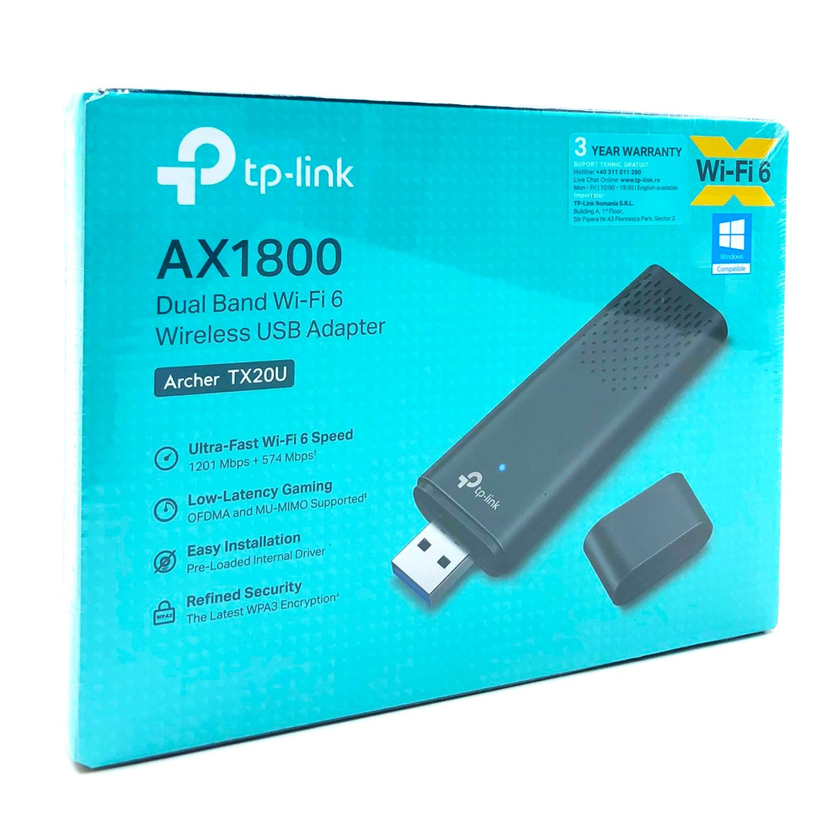 TP-Link Archer TX20U AX1800 Wi-Fi 6 USB Adapter – Dual Band, USB 3.0