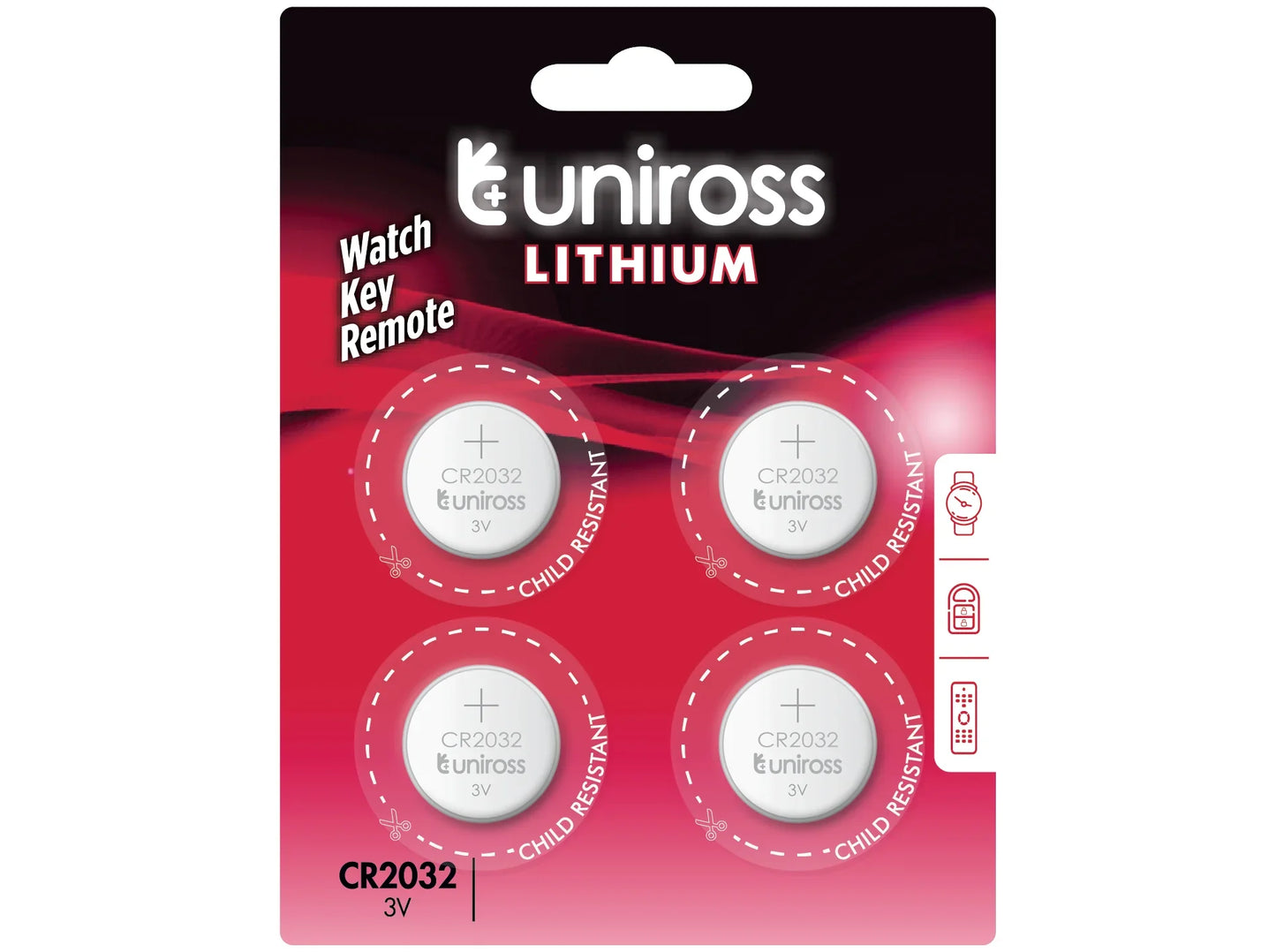 Uniross Lithium CR2032 Knapcellebatterier – 4 stk.
