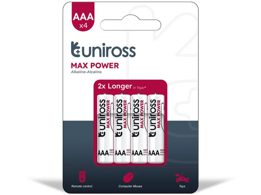Uniross Max Power AAA / LR03 Alkaline Batterier – 1300 mAh (4 stk.)