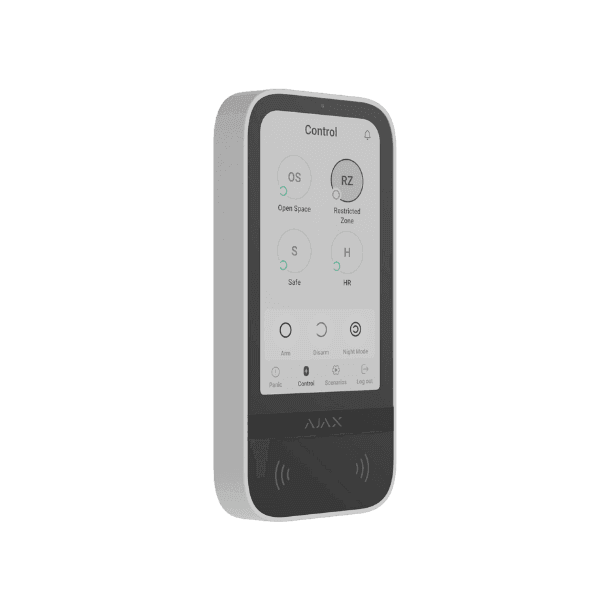 Ajax KeyPad TouchScreen Jeweller Hvid – Trådløst Touch-Betjeningspanel med Kontaktløs Autorisation - Sikshop