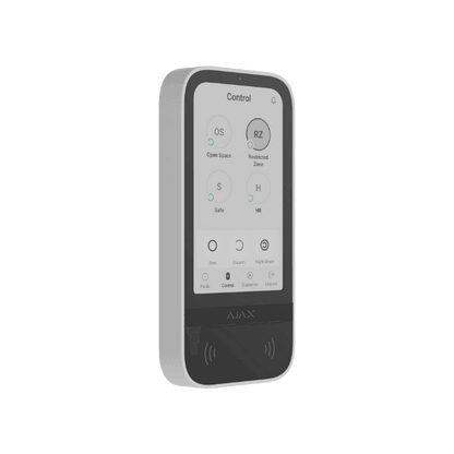 Ajax KeyPad TouchScreen Jeweller Hvid – Trådløst Touch-Betjeningspanel med Kontaktløs Autorisation - Sikshop