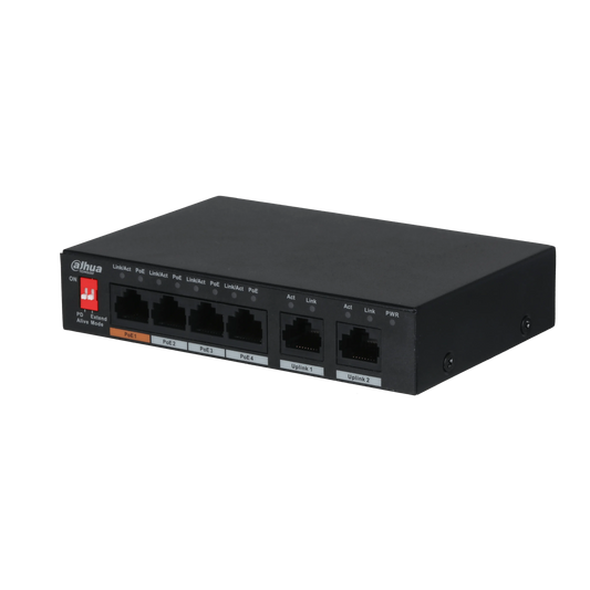 Dahua PFS3006-4ET-60-V2 – 4 Port PoE Switch (60W) med PSU - SIKSHOP