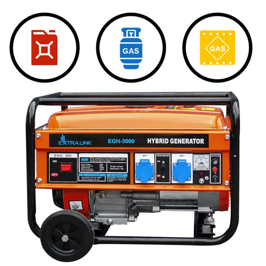 Extralink EGH-3000 Hybrid Generator – 3 KW 1-Faset Inverter med Benzin, LPG og Naturgas - SIKSHOP