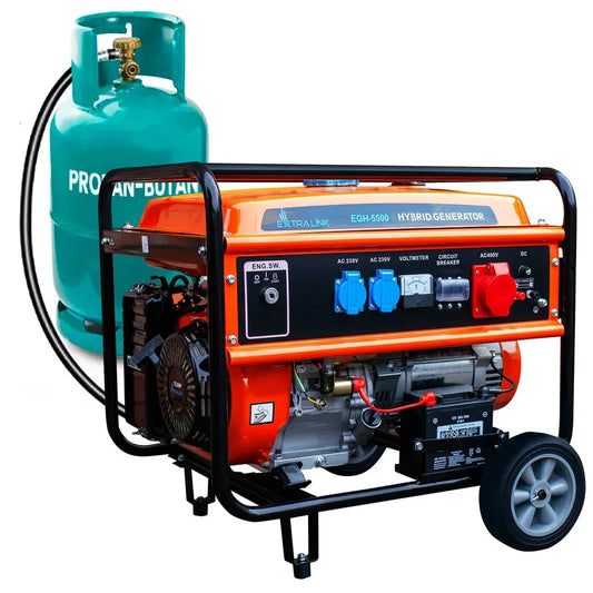 Extralink EGH-5500 Hybrid Generator – 5.5 kW Benzin, LPG & Naturgas (3-faset) - SIKSHOP
