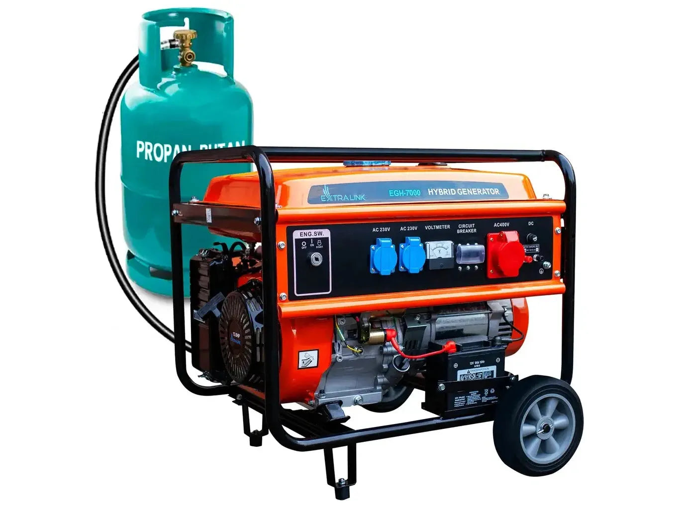 Extralink EGH-7000 Hybrid Generator – 7 KW 3-Faset til Benzin, LPG & Naturgas - Sikshop