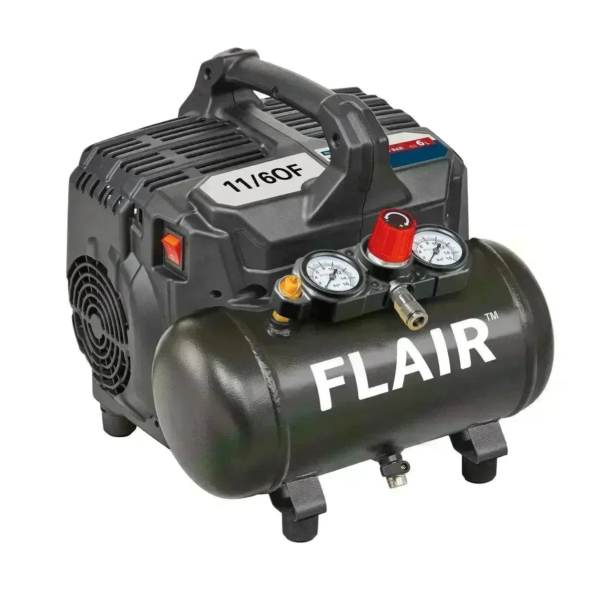 Flair 11/6OF Lydsvag 230V Kompressor - 1,0 HK, 8 Bar, 6L Tank til Indendørs Brug - Sikshop