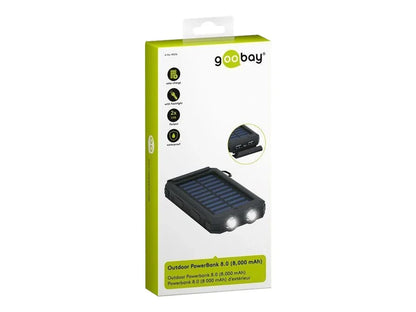 Goobay udendørs PowerBank 8.0 – Solarstrømbank 8000 mAh, Sort