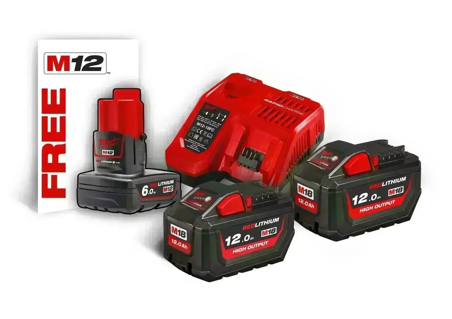 Milwaukee M18 & M12 Batterisæt NRG-502 | 2x5.0Ah + 1x2.0Ah & Lader - Sikshop