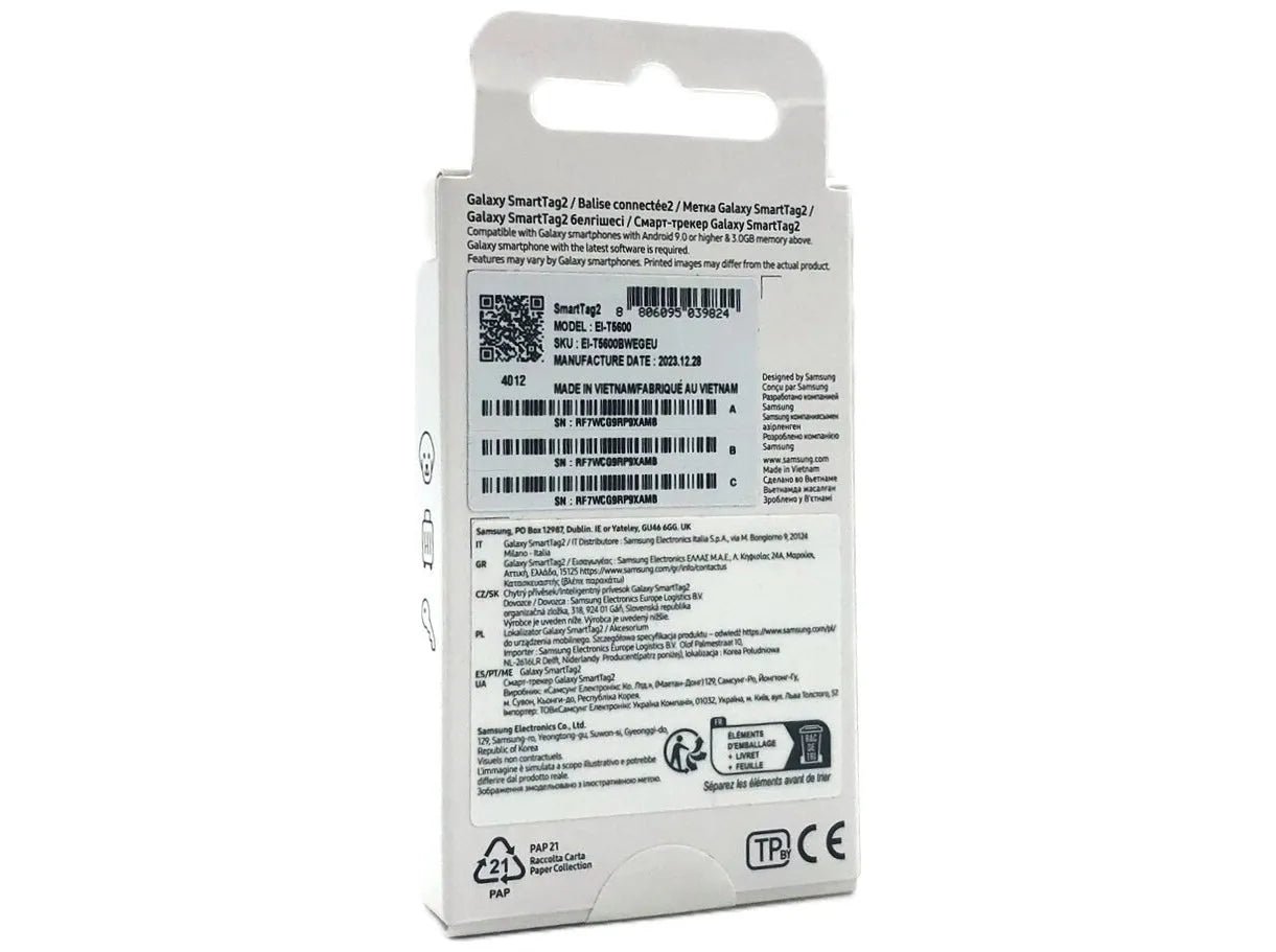 Samsung Galaxy SmartTag2 Hvid – Bluetooth-sporingsenhed med lang batteritid - Sikshop